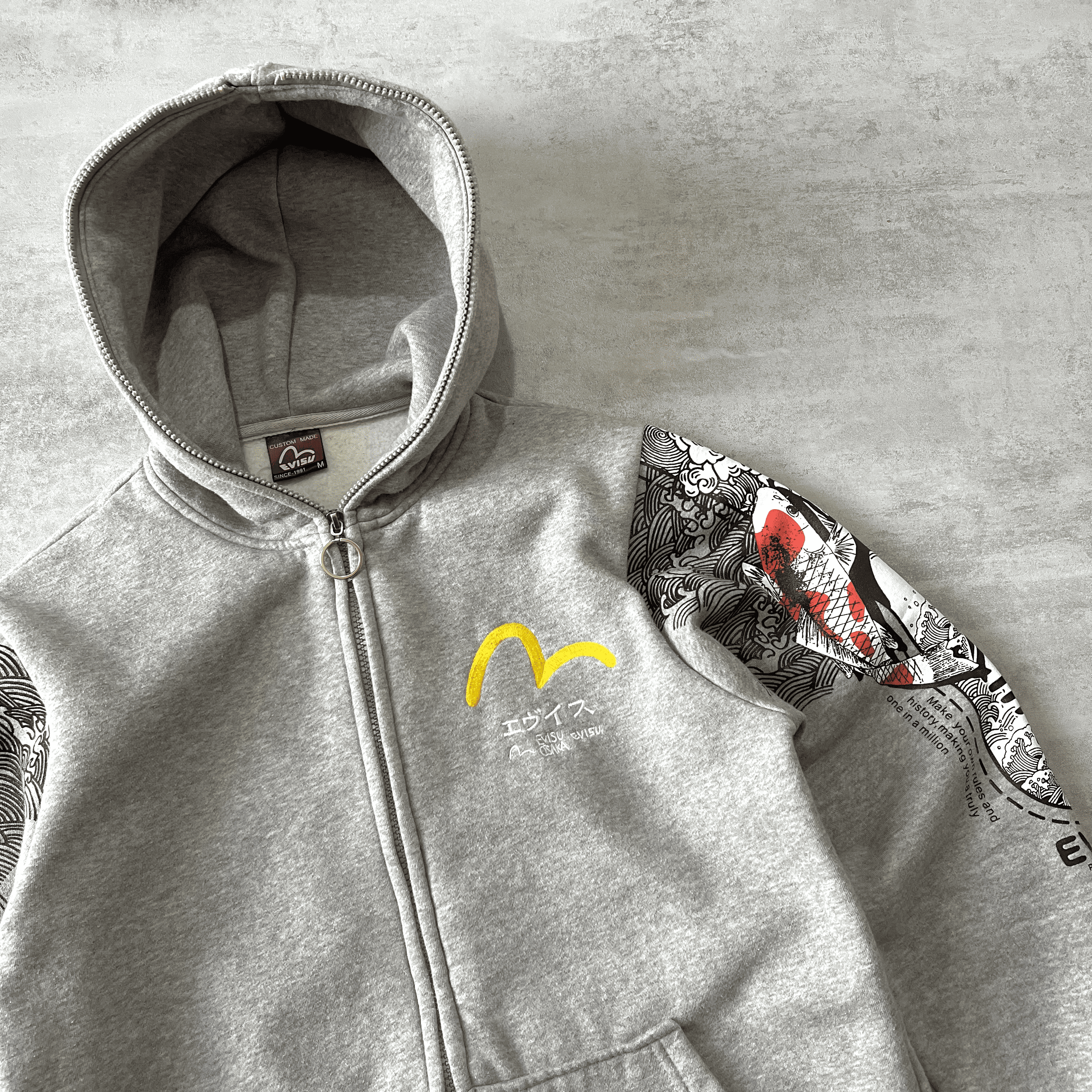 Evisu RARE 1990s zip heavyweight emboredired hoodie (M)