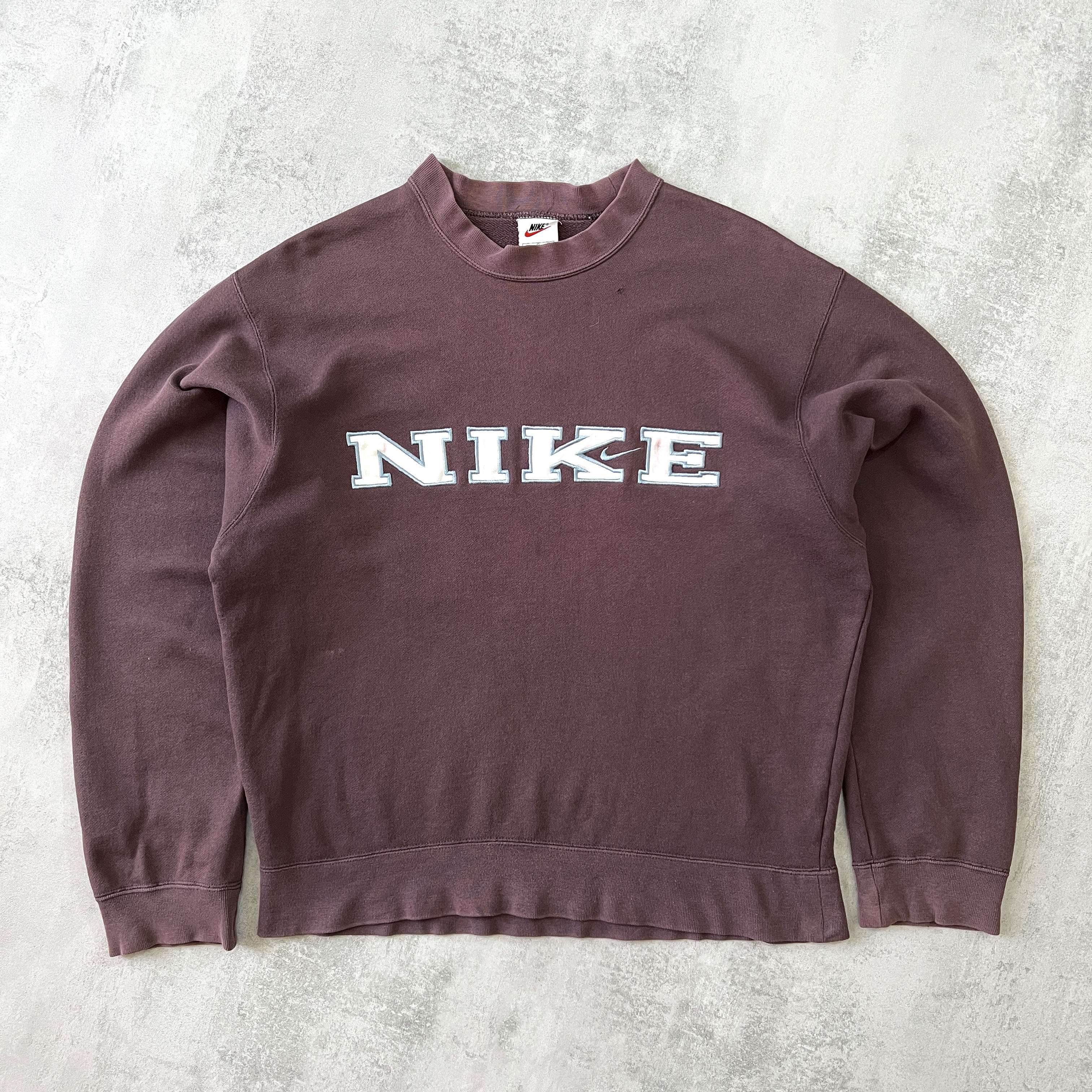 Nike RARE 1990s heavyweight embroidered BROWN sweatshirt (L)