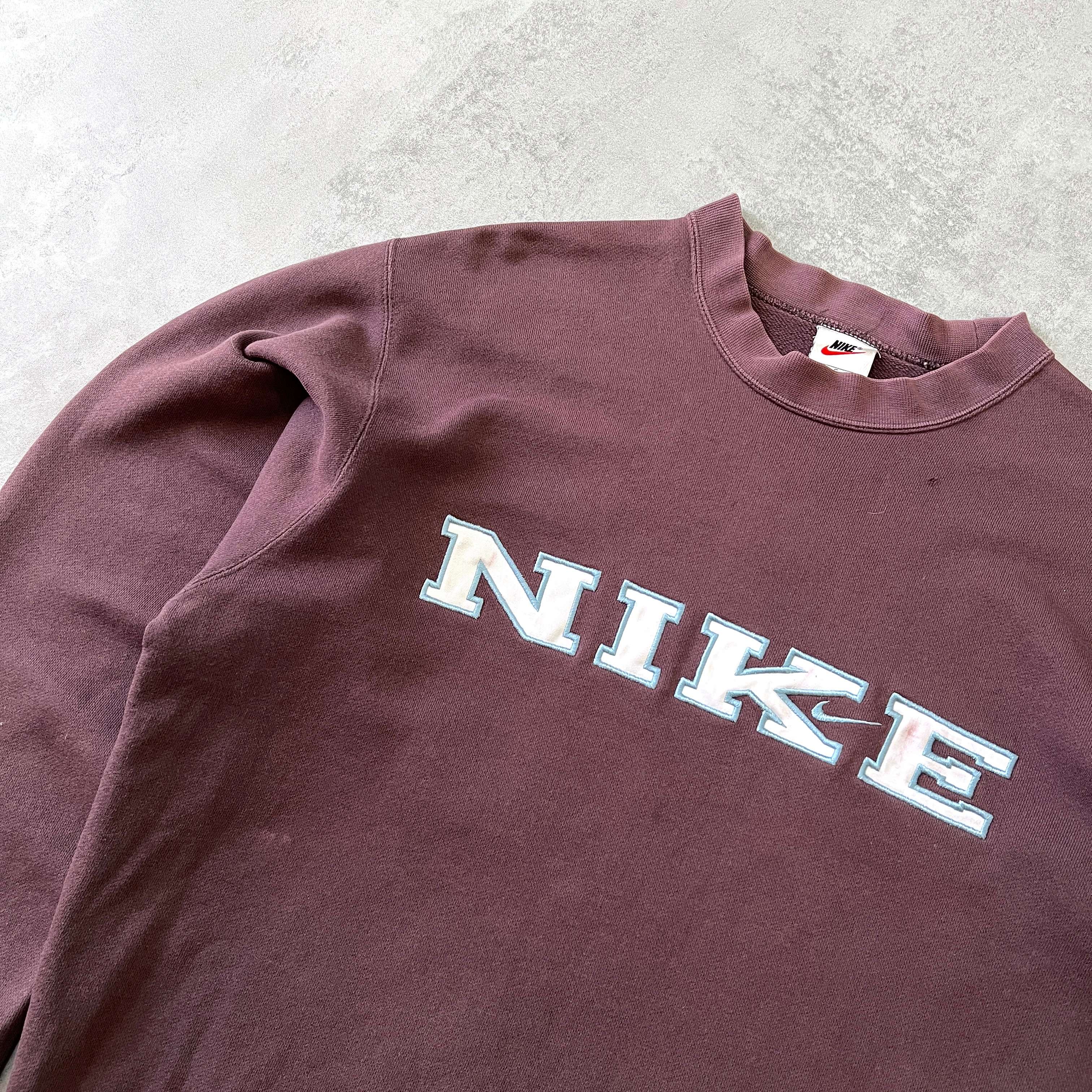 Nike RARE 1990s heavyweight embroidered BROWN sweatshirt (L)