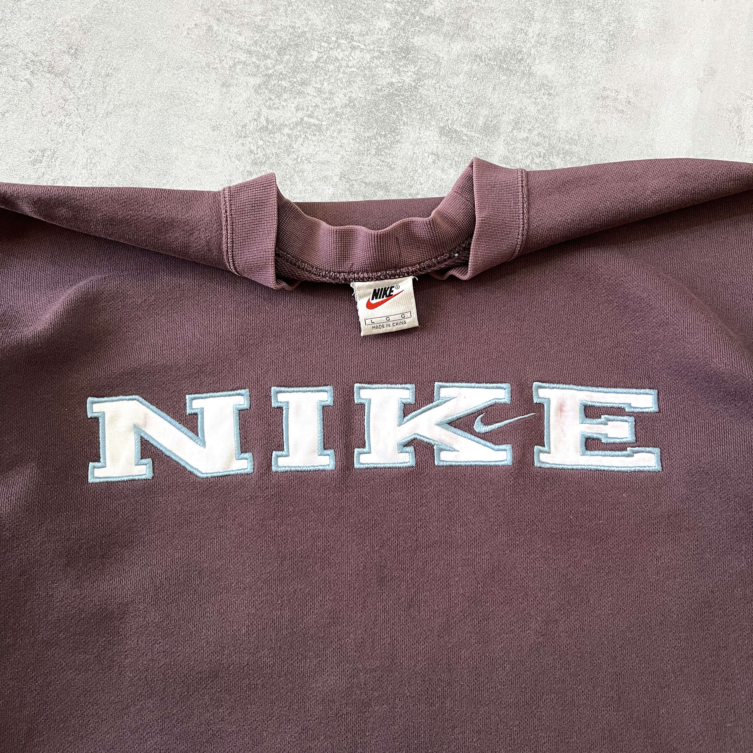 Nike RARE 1990s heavyweight embroidered BROWN sweatshirt (L)