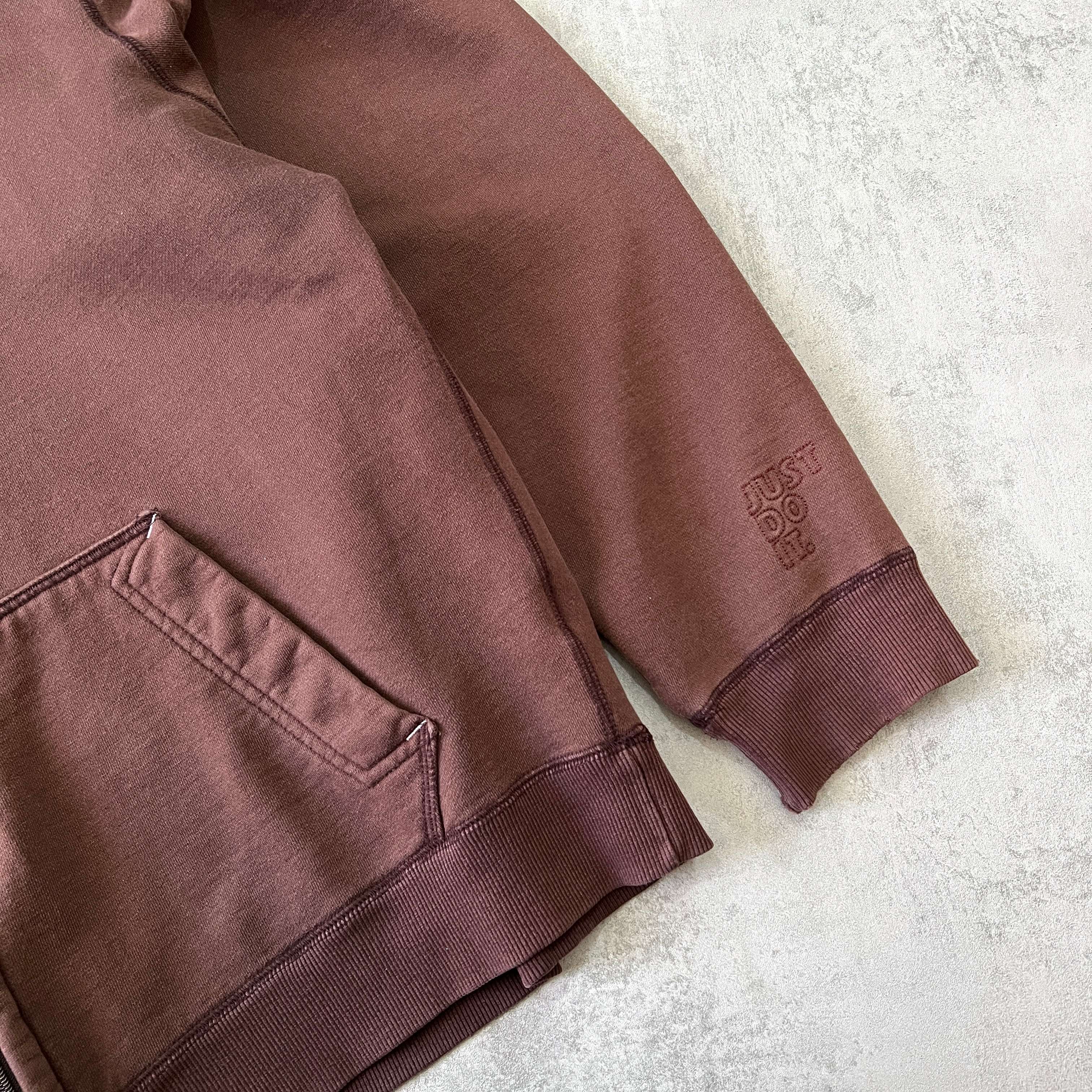 Nike RARE 2000s zip heavyweight embroidered BROWN hoodie (XXL)