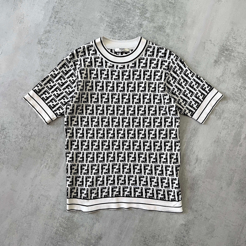 Fendi 1990s women's knitted monogram crop t-shirt (M)