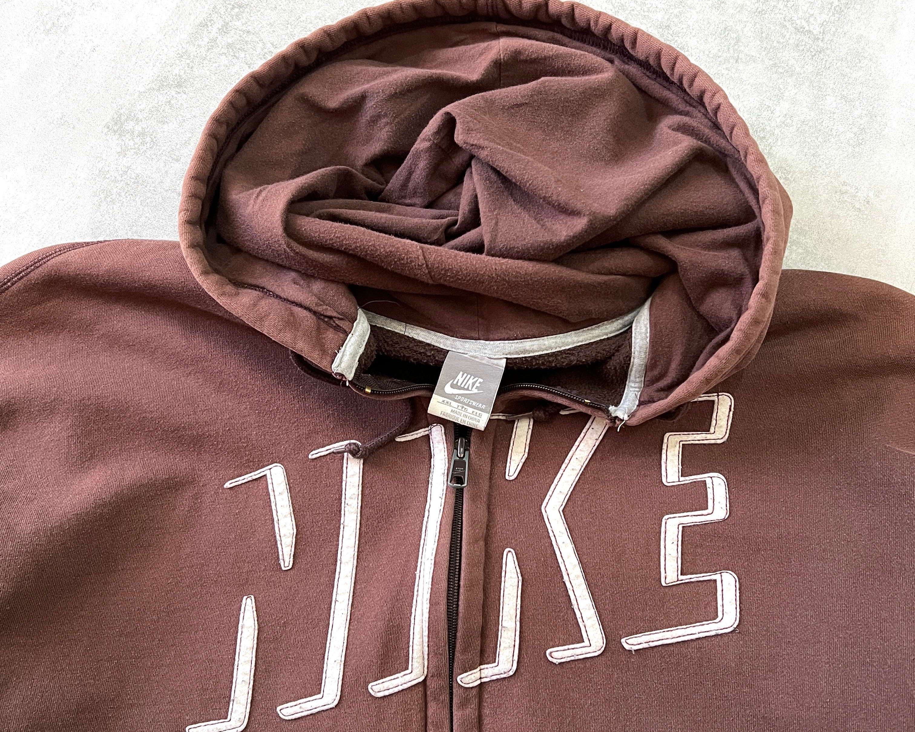 Nike RARE 2000s zip heavyweight embroidered BROWN hoodie (XXL)